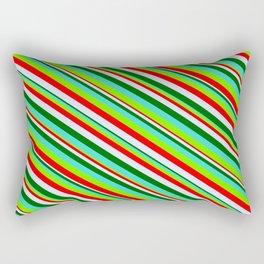 [ Thumbnail: Vibrant Turquoise, Green, Red, Lavender & Dark Green Colored Lined/Striped Pattern Rectangular Pillow ]