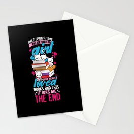 Girl Loves Books And Cats Book Reading Bookworm Stationery Card