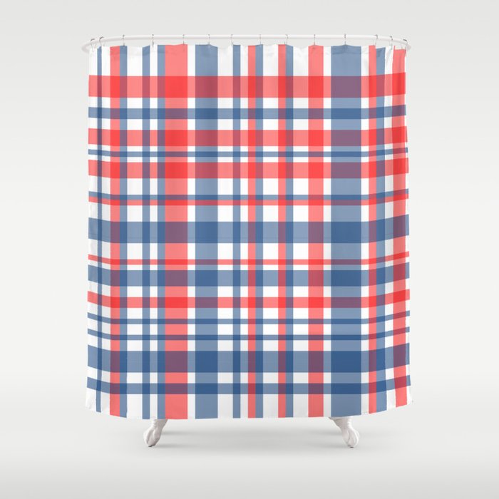 Blue Plaid Shower Curtain, Red White And Blue Shower Curtain