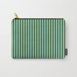 [ Thumbnail: Pale Goldenrod, Deep Sky Blue, Sienna & Dark Green Colored Lined/Striped Pattern Carry-All Pouch ]