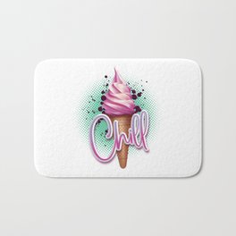 Strawberry ice cream cone with chill text for your T-shirt Bath Mat