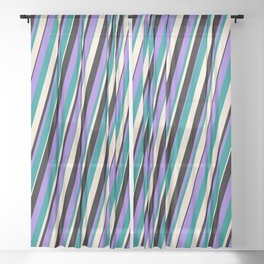 [ Thumbnail: Purple, Dark Cyan, Beige & Black Colored Striped Pattern Sheer Curtain ]