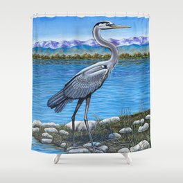Great Blue Heron Rocky Mountain View Shower Curtain