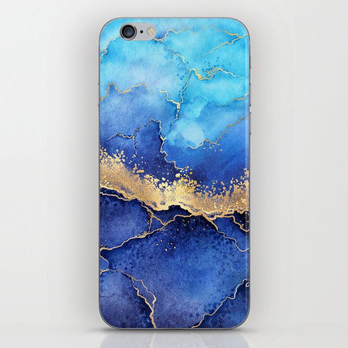 Midnight Blue + Gold Wavy Abstract Shoreline iPhone Skin