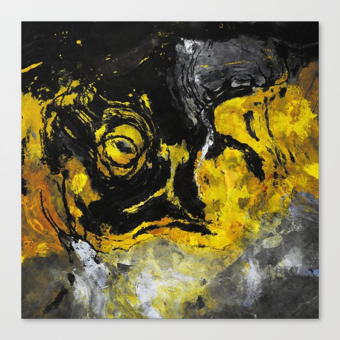 Yellow And Black Abstract Painting Canvas Print By Aysetoyran