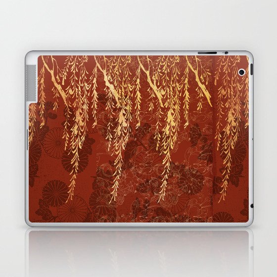 Caravans II:  Asian Print  willow tree branches, gold, orange watercolor Laptop & iPad Skin