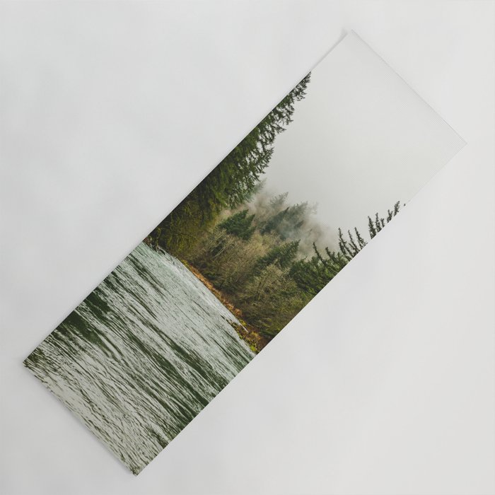 Wanderlust Forest River - Mountain Adventure in Foggy Woods Yoga Mat
