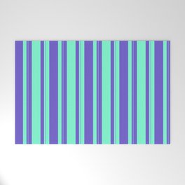 [ Thumbnail: Aquamarine & Slate Blue Colored Lines Pattern Welcome Mat ]