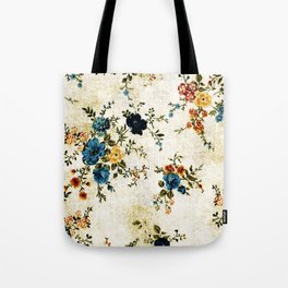 Cream Blue Yellow Floral Tote Bag
