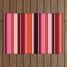 [ Thumbnail: Eye-catching Hot Pink, Black, Red, Dark Red, and Pink Colored Stripes/Lines Pattern Outdoor Rug ]
