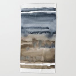 Blue and Brown Watercolor Abstract Beach Towel