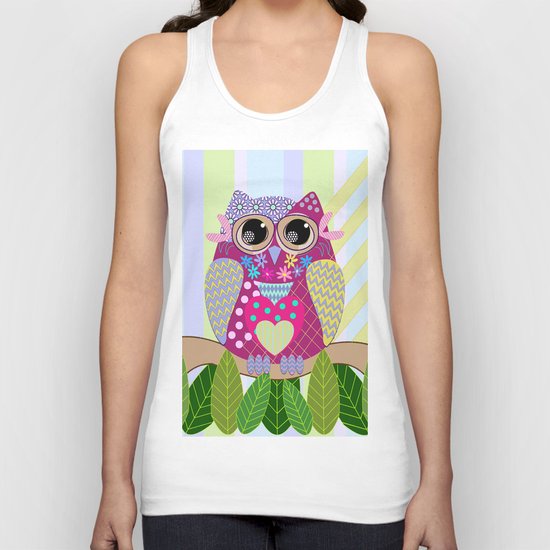 Cute Patterns Flower Power Owl Unisex Tank Top