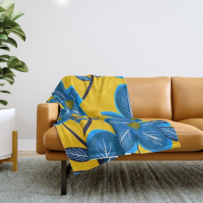 Blue Flowers and Yellow Pattern Throw Blanket