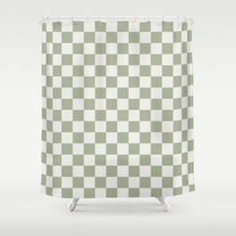 Checkerboard Check Checkered Pattern in Sage Green and Off White Shower Curtain