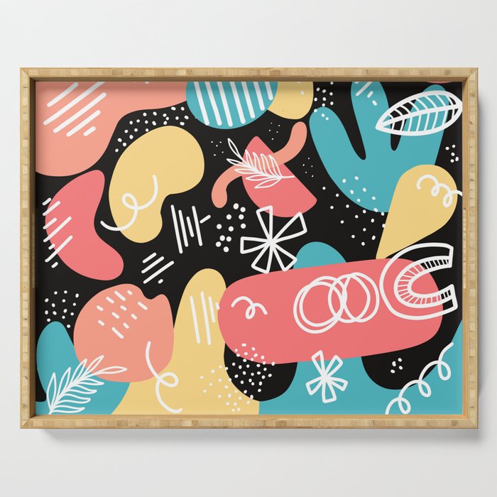 Colourful abstract doodle Serving Tray