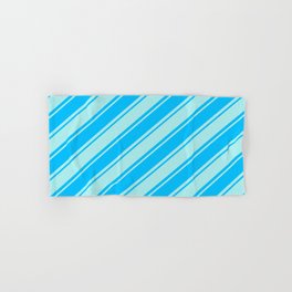 [ Thumbnail: Turquoise & Deep Sky Blue Colored Lines Pattern Hand & Bath Towel ]
