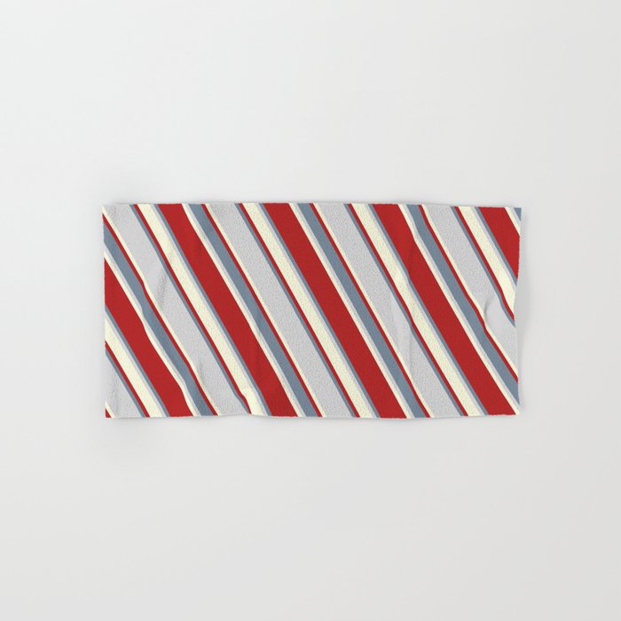 Red, Light Slate Gray, Light Grey & Beige Colored Pattern of Stripes Hand & Bath Towel