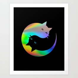 CAT YING YANG Rainbow Art Print | Sleep, Zen, Balance, Harmony, Black and White, Pet, Yin Yang, Cats, Graphicdesign, Kitty 