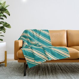[ Thumbnail: Dark Cyan and Tan Colored Striped Pattern Throw Blanket ]