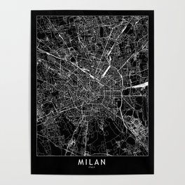 Milan Black Map Poster