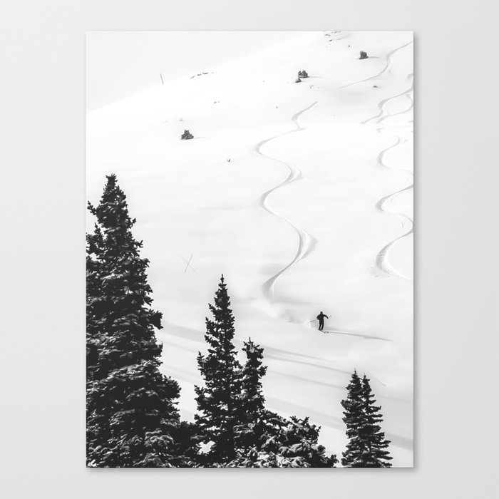 Backcountry Skier // Fresh Powder Snow Mountain Ski Landscape Black and White Photography Vibes Leinwanddruck