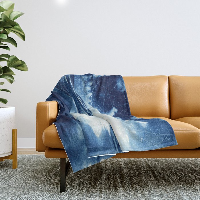 Cyanotype Starry Beach Throw Blanket