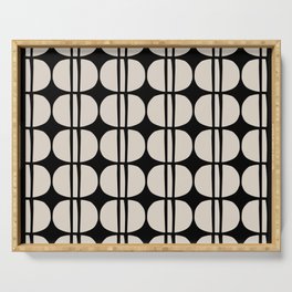 Mid Century Modern Geometric Pattern 157 Mid Mod Black and Linen White Serving Tray