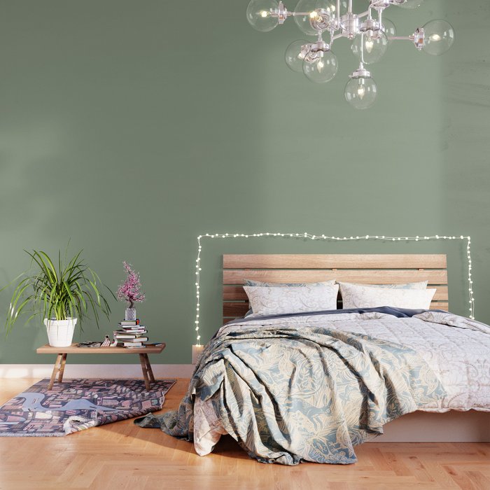 Dark Pastel Sage Green Solid Color Parable to Valspar Irish Paddock 5006-4A Wallpaper