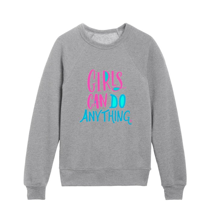 girls can do anything- typography- pink mint turquoise blue Kids Crewneck