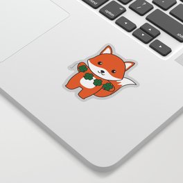 Fox With Shamrocks Cute Animals For Luck Sticker