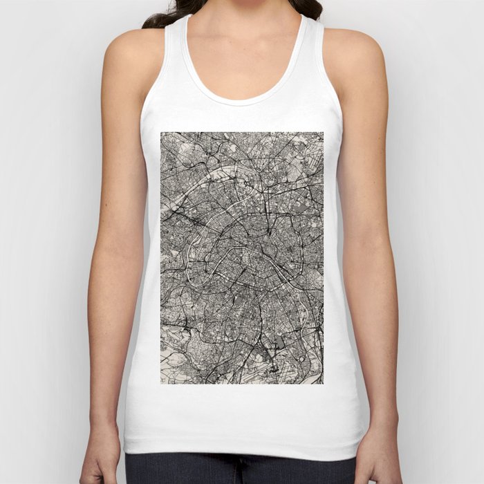 France, Paris City Map - Black and White Aesthetic - French Cities Tank Top