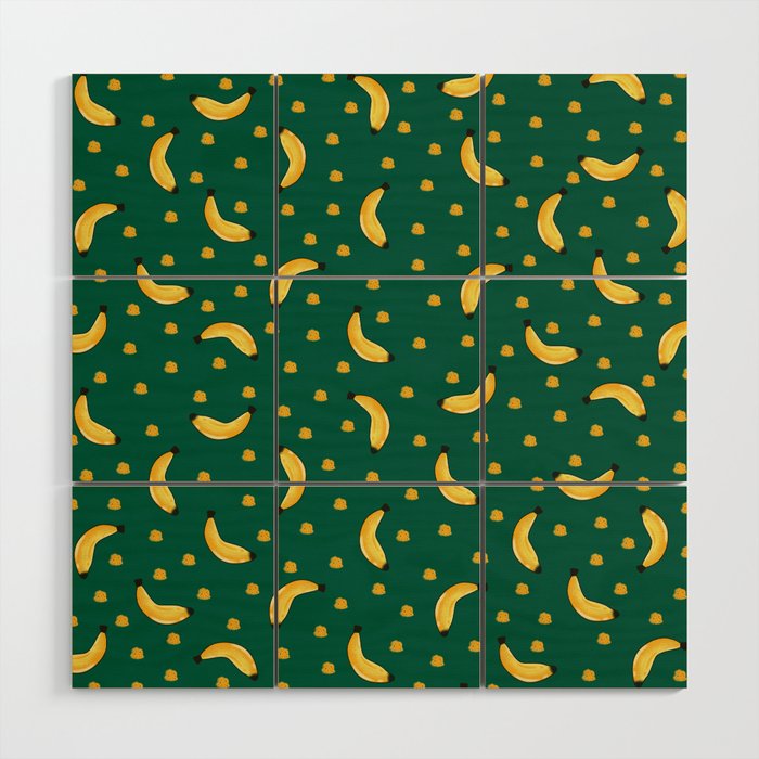 Cute Green Banana Fruit Lover Print Pattern Wood Wall Art