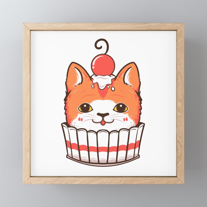 Cup cake cat Framed Mini Art Print