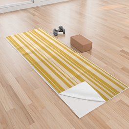 [ Thumbnail: Goldenrod and Bisque Colored Striped/Lined Pattern Yoga Towel ]