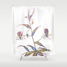 Floral Flame Lily Mosaic on White Shower Curtain