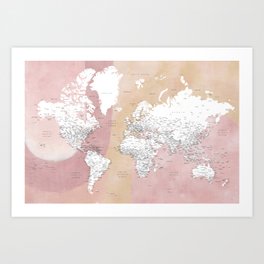 Boho detailed world map with cities Mizn Art Print