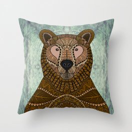 Ornate Brown Bear Throw Pillow