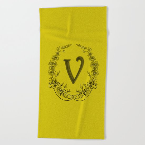 the letter v in a leaves and flowers Beach Towel