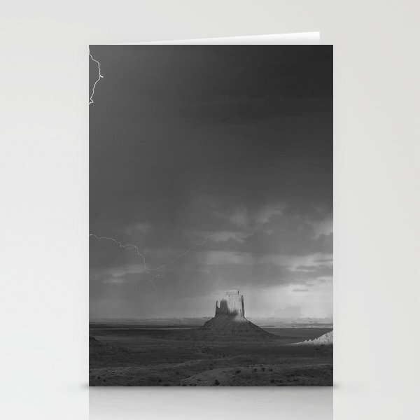 Thunder and lightening in Monument Valley Arizona-Utah border, towering sandstone buttes of Navajo Tribal Park wonders of nature black and white photography - photograph - photographs Stationery Cards