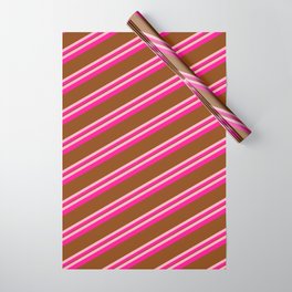 [ Thumbnail: Light Pink, Deep Pink & Brown Colored Lined/Striped Pattern Wrapping Paper ]