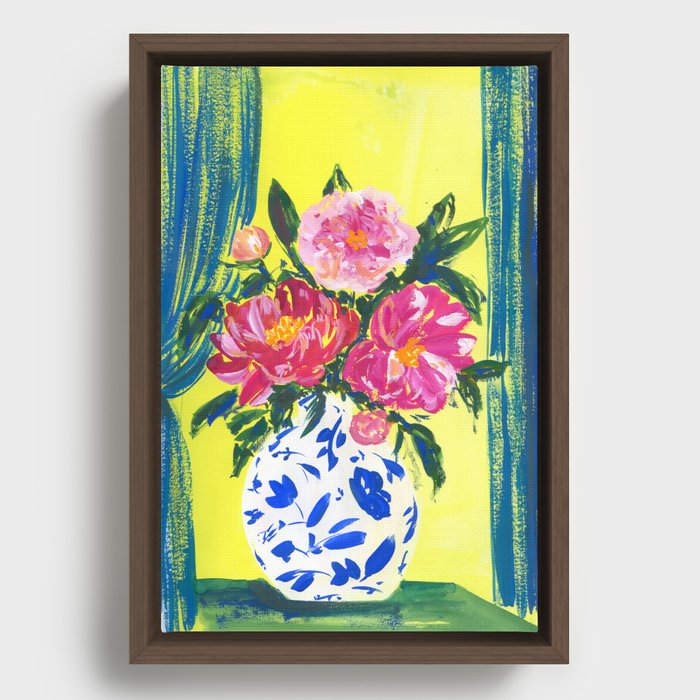 peonies in china vase: stillife Framed Canvas