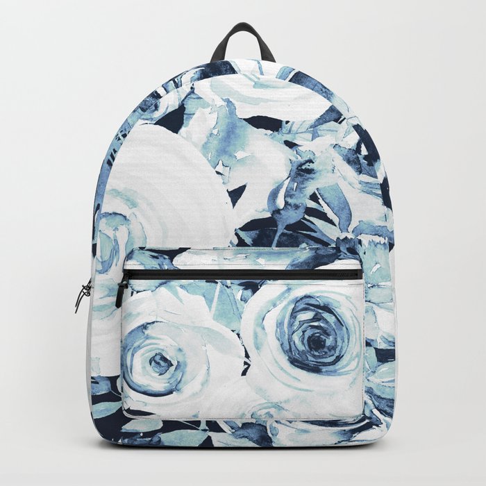 Blue White Winter Roses Backpack