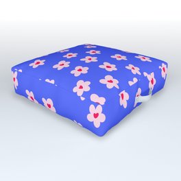 Cute Flowers with Hearts on Vibrant Blue Outdoor Floor Cushion