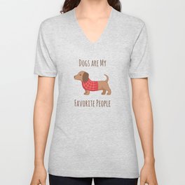 Dachshund Wiener Dog in Red Plaid Sweater V Neck T Shirt
