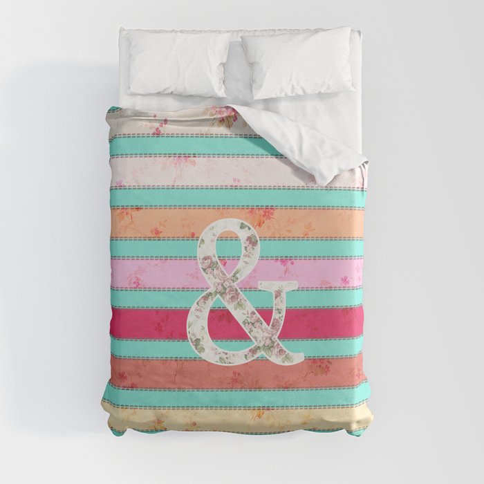 And...| Bright Whimsical Floral Ampersand Stitches Stripes Duvet Cover