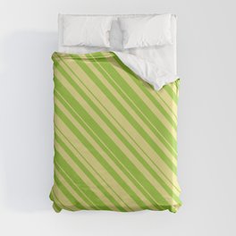 [ Thumbnail: Green and Tan Colored Lined/Striped Pattern Duvet Cover ]