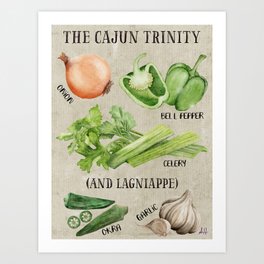 Cajun Cooking - The Trinity Art Print | Painting, Cooking, Vegetables, Watercolor, Cajun, Trinity, Creole, Digital 