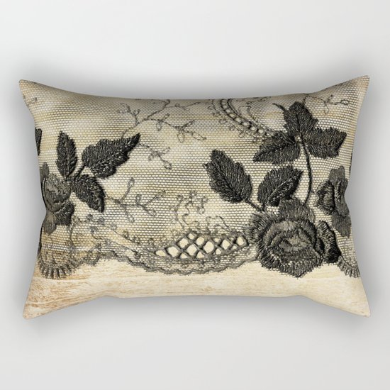 Black floral lace on wood -Elegant and luxury design for women Rectangular Pillow
