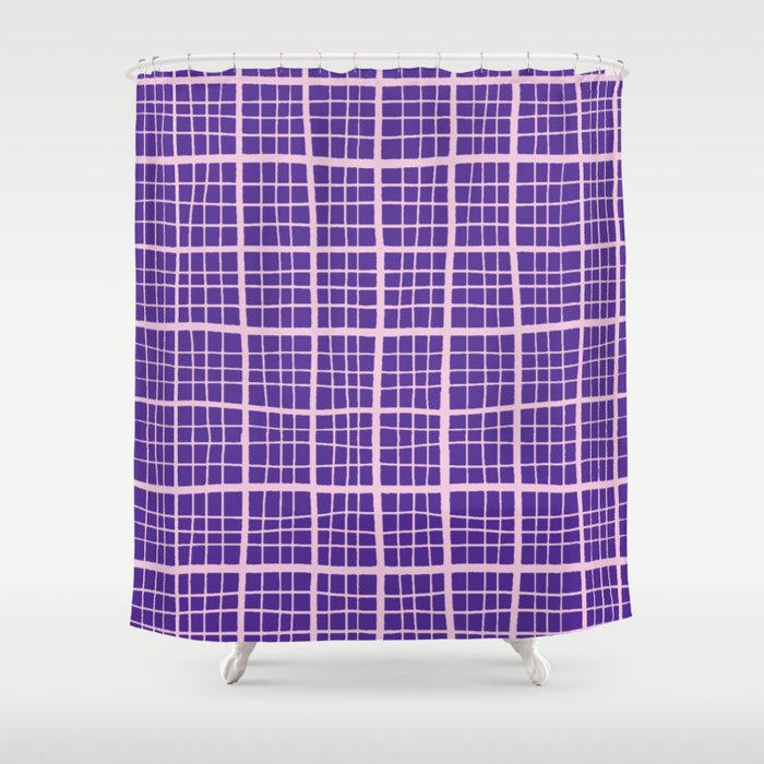 Pretty Pink and Purple Squares Graph Paper Shower Curtain