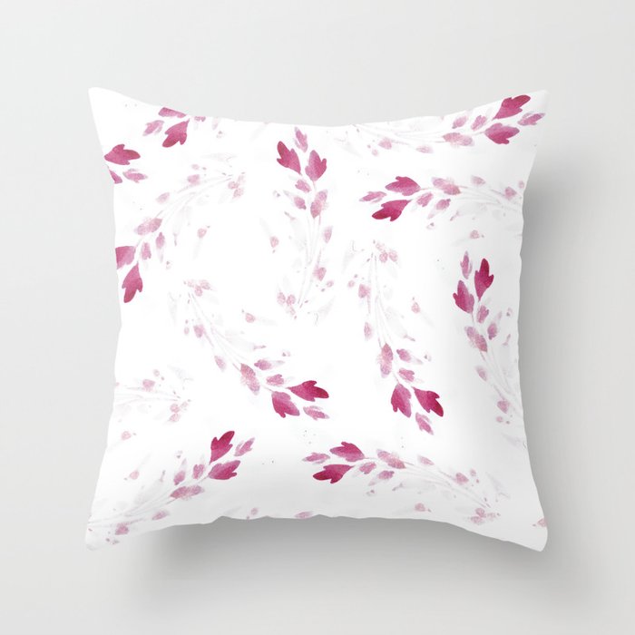 Pink watercolor leaves pattern 2 Throw Pillow